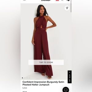 Confident Impression Burgundy Satin Pleated Halter Jumpsuit